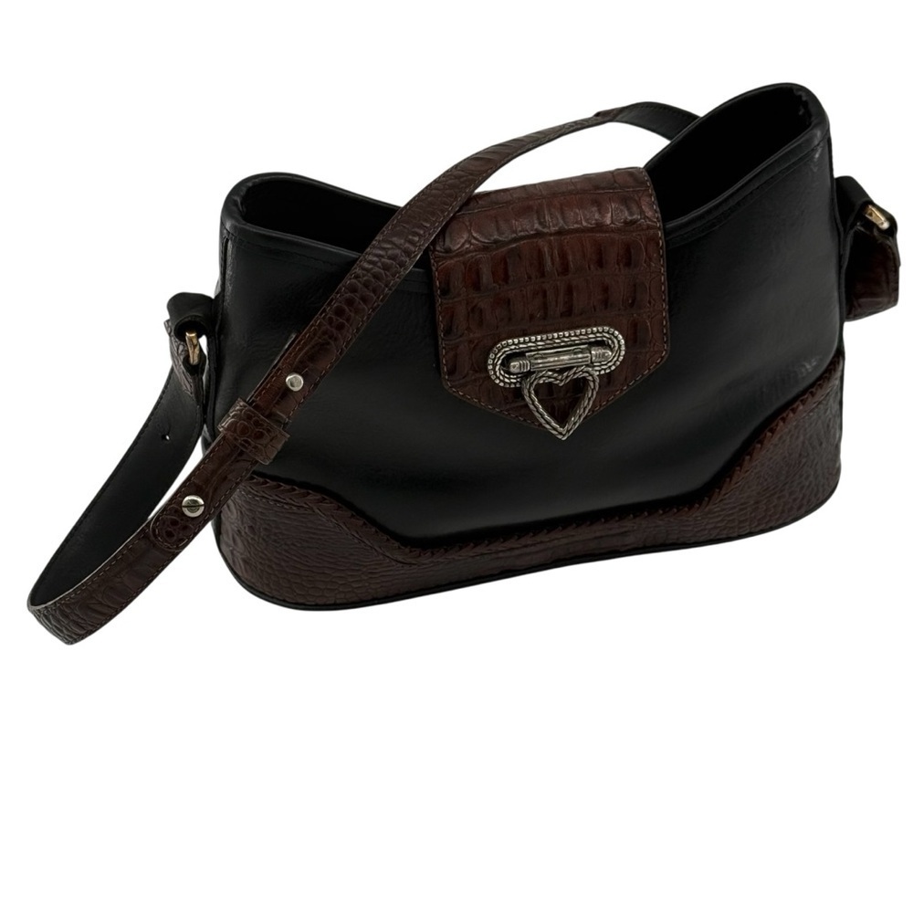 Vintage Style Two-Tone Leather Brighton Collection Shoulder Black & Brown Bag